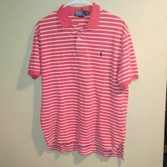 Polo by Ralph Lauren Men’s Orange/Peach Striped Polo Golf Preppy M - Picture 1 of 7